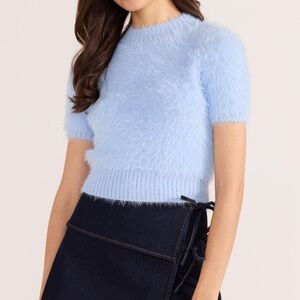 MINKPINK Clover Fluffy Knit Sweater Tee, Size S